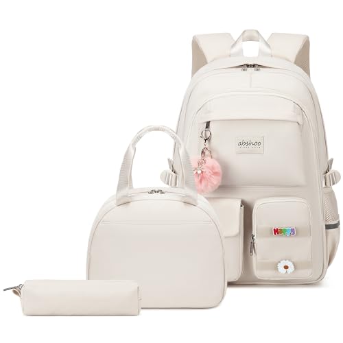 abshoo School Backpack for Girls Bookbag with Lunch Bag Teen Girls School Bag Travel Daypack (Beige) - color: Beige