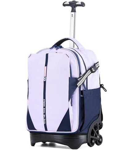 NEW TILAMI 18 Inch Expandable Rolling Backpack Stair-Climbing for School | 6-Wheel Stair-Climbing Girls Boys Carry-on Suitcase 15.6 Laptop Sleeve Water-Resistant Adjustable Handle Wheel Travel Camping - color: Purple