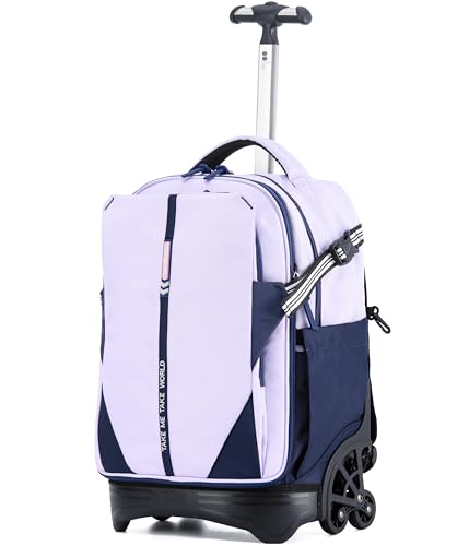 NEW TILAMI 18 Inch Expandable Rolling Backpack Stair-Climbing for School | 6-Wheel Stair-Climbing Girls Boys Carry-on Suitcase 15.6 Laptop Sleeve Water-Resistant Adjustable Handle Wheel Travel Camping - color: Purple