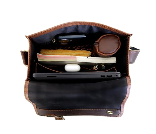 leather messenger bag laptop case office briefcase gift for men computer distressed shoulder bag - style: 13 Inches Dark