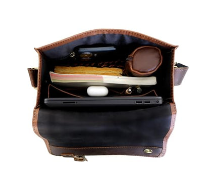 leather messenger bag laptop case office briefcase gift for men computer distressed shoulder bag - style: 13 Inches Dark