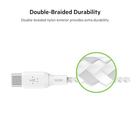Belkin USB C to USB C 100W Braided Cable Fast iPhone Charger Cord, 9.9ft (Pack of 6) - color: White, style: 9.9ft (Pack of 6)