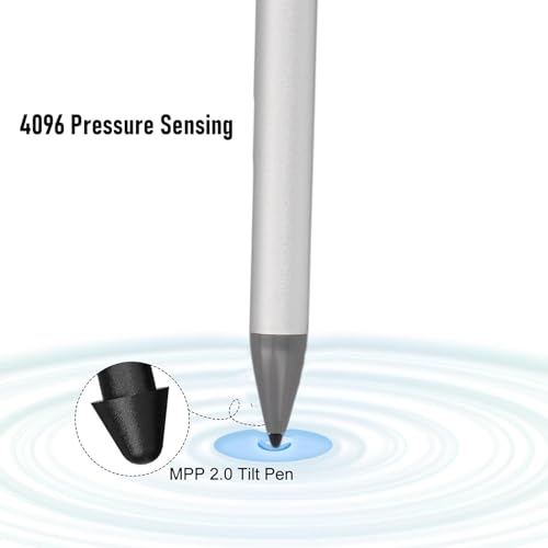 Rechargeable Active Stylus Pen, MPP 2.0 Tilt Sensing Stylus, 4096 Pressure Levels, Fast Charging, Magnetic Attachment Stylus Pen for Drawing Note Taking - color: Silver
