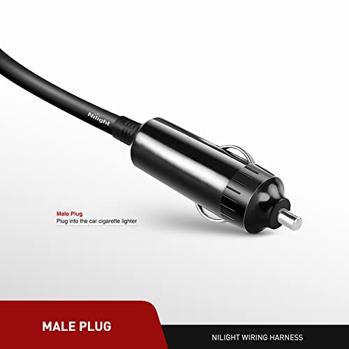 Nilight NI-WA-01C Cigarette Lighter Extension Cord Cable Heavy Duty 14ft 12V/24V Car Charger with Cigarette Lighter Socket - color: 14ft Cigarette Lighter Black
