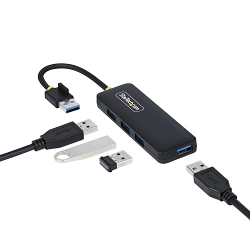 StarTech 4-Port USB-A Hub 5Gbps with 5in/13cm Cable, iMac (H5A4A-USB-HUB) | USB 3.0 data transfer, USB Powered, Travel mini, Portable multi-port splitter, Windows PC, MacBook, Chromebook, Surface - size: 0.4 ft, style: USB-A