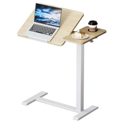 BIZUM Overbed Rolling Table with Adjustable Tilt Top Mobile Bedside Desk with Hidden Wheels Pneumatic Height Adjustable Laptop & Meal Table for Home and Hospital Use(27.6x15.8, Maple) - color: Maple
