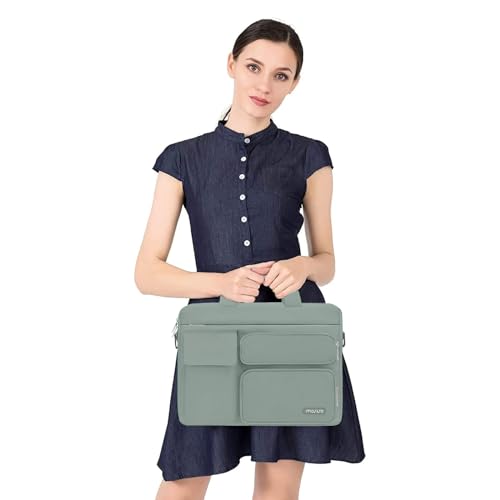 MOSISO Laptop Shoulder Bag 16 inch, 15-15.6 inch Computer Bag | Compatible with MacBook Pro 16 inch, HP, Dell, Lenovo with 2 Raised&1 Flapover&1 Horizontal Pocket&Handle&Belt, Antique Green - color: Antique Green, size: 16 inch