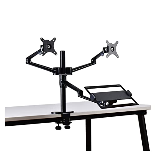 Monitor Stand Monitor and Laptop Mount, Gas Spring Monitor Stand Fit Two 17-32" Flat Curved Screens and 12-17" Laptop with C Clamp, Grommet Mounting Base Tv Stands