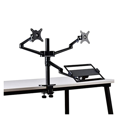 Monitor Stand Monitor and Laptop Mount, Gas Spring Monitor Stand Fit Two 17-32" Flat Curved Screens and 12-17" Laptop with C Clamp, Grommet Mounting Base Tv Stands