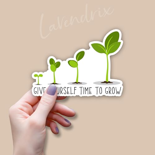 (3pcs) Give Yourself Time to Grow Sticker Funny Motivational Sayings Inspirational Quotes Growth Develop Vinyl Decal for Tumbler Laptop Car Water Bottles Books Phone - Size 3x2.4