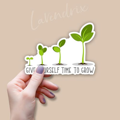 (3pcs) Give Yourself Time to Grow Sticker Funny Motivational Sayings Inspirational Quotes Growth Develop Vinyl Decal for Tumbler Laptop Car Water Bottles Books Phone - Size 3x2.4