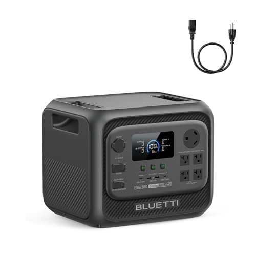 BLUETTI Elite 300 Portable Power Station with AC Cable 3014.4Wh 2400W LFP | 2400W (4800W Surge) , Smallest 3kWh Solar Generator for RV, Home Backup, Emergency, RV Power with TT-30 RV Port & 12V/30A DC - style: BLUETTI Elite 300+AC Cable