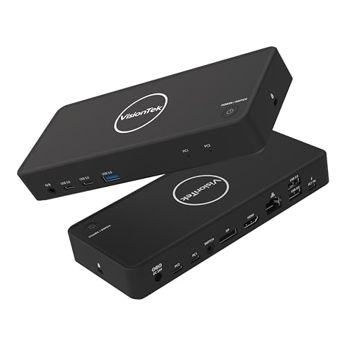 VisionTek VT2900 KVM Docking Station Dual Laptop MST USB-C | Dual Display via HDMI/DP, 100W PD, Windows MST, Switch Work & Personal Laptops, One-click KVM Monitor & Peripheral toggle