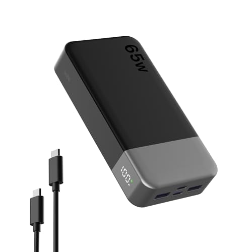 NOBIS 20000mAh Battery Pack Power Bank 65W Power Bank, Portable Charger with Digital Display, Dual USB-C/USB-A Fast Charging for Laptop, Phone, Tablet, Travel-Friendly External Battery Pack - color: Black