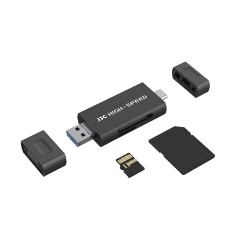 JJC UHS-II SD MicroSD USB Card Reader, Transfer Speed up to 312MB/s, Black | SD Card Adapter, 3-in-1 USB-A USB-C Micro USB Connection Port, Compatible with Computer, Laptop, OTG Enable Phone & Tablet - color: Black