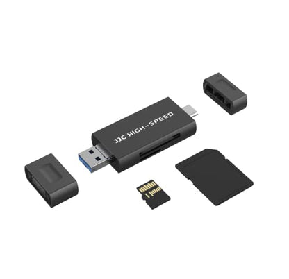 JJC UHS-II SD MicroSD USB Card Reader, Transfer Speed up to 312MB/s, Black | SD Card Adapter, 3-in-1 USB-A USB-C Micro USB Connection Port, Compatible with Computer, Laptop, OTG Enable Phone & Tablet - color: Black