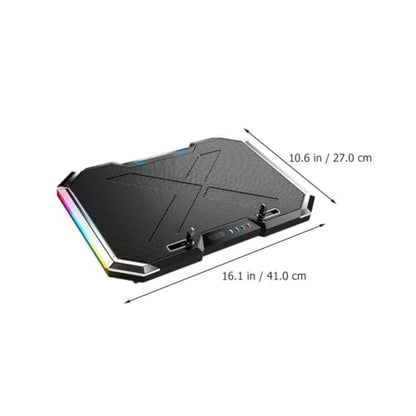 RGB LED Laptop Cooling Pad with 7-Gear Adjustable Ventilated Support, Alloy Material, Quiet Cooling Effect for Gaming Laptops, Black Cooler Stand with 7-Angle Adjustment