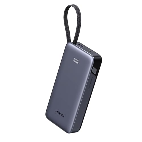 UGREEN Nexode 20000mAh 45W Power Bank, Built-in Cable for iPhone 17 Pro | Built-in USB-C cable, digital display, 3-port. Fast charges for iPhone 17 Pro, S26 Ultra, iPad Pro