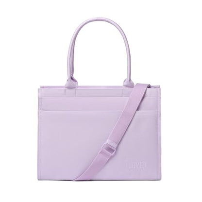 Laptop Tote Bag for Women, Large Canvas Totes with Zipper and Key Fob, Work School Bag Travel Bag Teacher Nurse Purse - color: Lavender