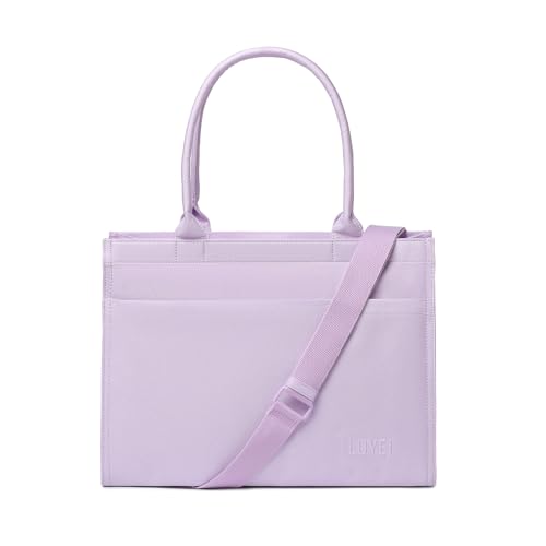 Laptop Tote Bag for Women, Large Canvas Totes with Zipper and Key Fob, Work School Bag Travel Bag Teacher Nurse Purse - color: Lavender