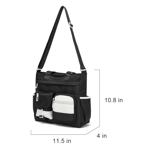 Phaoullzon Cute Messenger Bag Kawaii Crossbody Purse for Teen Shoulder Tote | Gifts for Girls/ Women, Nylon Japanese College Satchel Travel Work Gym Handbag - color: Black, style: Medium