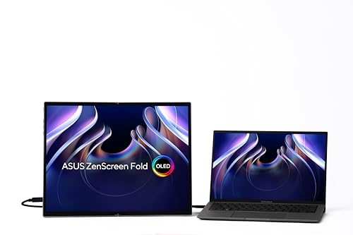 ASUS ZenScreen Fold MQ17QH 17.3 Portable Monitor, Quad HD OLED (2560 x 1920), HDMI, Two USB-C, Built-in Foldable Stand, 100purcent DCI-P3, Silver