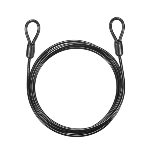 PATIKIL Security Cable Lock (3/16" Dia 5.9ft 132lb Load Capacity, Black) Vinyl Coated Stainless Steel Double Loops Flexible Wire Rope Safety Cable Luggage Lock Suit for - Outdoor - color: Black, size: 5.9 ft x 3/16", 132lb load