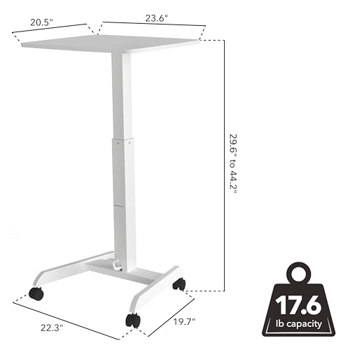 Mount-It! Adjustable Rolling Laptop Desk, Mobile Standing Desk with Wheels, Small Sit-Stand Computer Cart for Home, Office, or Classroom, 29.6–44.2" Height, 23.6"x20.5" Desktop, White - color: White