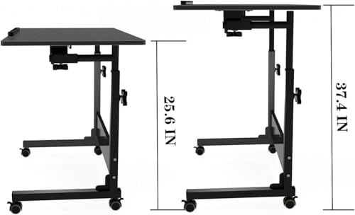 Mobile Overbed Table with Wheels – Adjustable Height Tiltable Desktop for Laptop, Eating & Writing (Black)