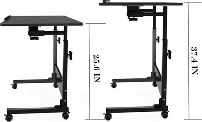 Mobile Overbed Table with Wheels – Adjustable Height Tiltable Desktop for Laptop, Eating & Writing (Black)