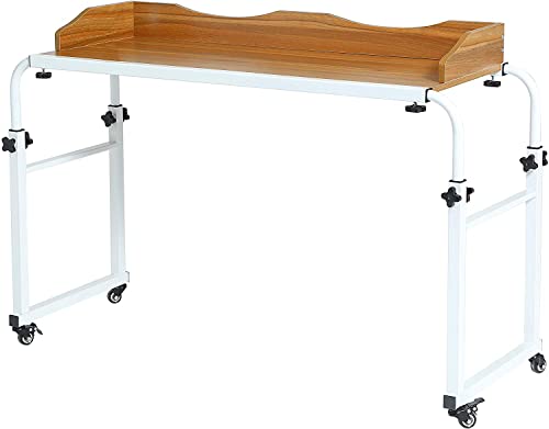 UNICOO Adjustable Overbed Table, Over the Bed Table with Wheels, Medical Overbed Table with Wheels Adjustable Height, Rolling Desk for Full/Queen/King Bed, Sturdy Wood & Steel Frame (202-Ancent Oak) - color: Ancent Oak