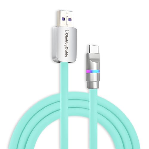 chubbycable Neon Chubby - Fast Charge Cable with Smart Light RGB Color Gradual Light Up 100W Charging Cord LED USB C Cable Compatible with iPhone 17-15 Series, Light Blue, USB-A to Type-C, 1.64 FT - color: Light Blue, size: 1.64ft (0.5m), style: USB A-Typ