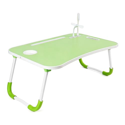 Laptop Desk for Bed, Laptop Stand & Lap Desk, Foldable Laptop Table | Laptop and Writing with Storage, Cup Holder, Light | Fan, Pen Holder,Tablet Holder,Foldable, for Bed, Couch, Floor, Portable - color: Green