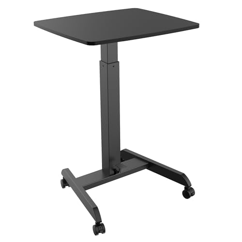 Mount-It! Rolling Laptop Desk Adjustable Height (29.6”-44.2”), Mobile Workstation Cart with 23.6” x 20.5” Desktop, Small Sit-Stand Desk for Home, Office, or Classroom in Black - color: Black