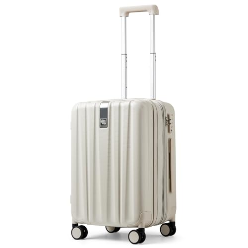 Hanke 20 Inch Expandable Carry on Luggage 22x14x9 Airline Approved Lightweight PC Hard Shell Suitcases with Wheels Travel Luggage Rolling Suitcase Travel Luggage Bag for Weekender(Ivory White) - color: Ivory White, size: Expandable 20 Inch