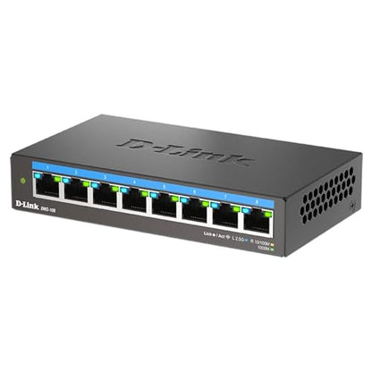 D-Link 8-Port 2.5GB Unmanaged Gaming Switch with 8 x 2.5G - Multi-Gig, Desktop or Wall Mount, Silent Operation, Plug & Play, Follows NDAA/TAA, (DMS-108), Ethernet Splitter, Multi-Gigabit Network - size: 8 Port Multi-Gig 2.5Gb