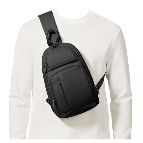 Messenger bag for Men,Small Sling Crossbody Backpack Shoulder Bag for Men Women,canvas Strap Backpack Sling Bag - color: C2-black