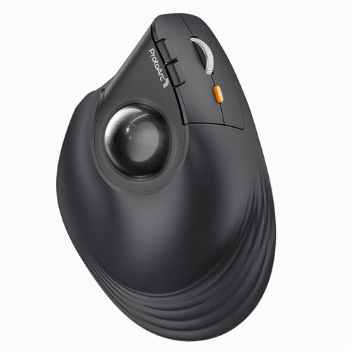 ProtoArc EM05 NL Wireless Trackball Mouse, Vertical Trackball Mouse | 62° Vertical Design Supports a Natural Wrist Posture, Connect 3 Devices Via Bluetooth/2.4G USB-A, 500mAh Rechargeable Battery - color: Gray
