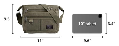 Rfid Crossbody Messenger Bag with Water Bottle Holders, 13 inch Laptop Shoulder Bag, Sling Satchel Purse w/Built-in Wallet - color: Army Green