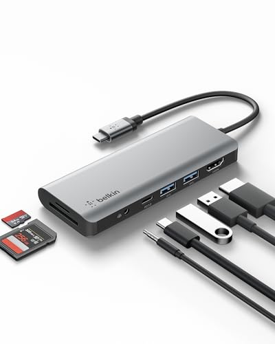 Belkin USB-C Hub, 7-in-1 MultiPort Docking Station for MacBook & Windows - 85W USB-C Power Delivery 3.0, 4K HDMI 1.4, 2x USB-A 3.0, SD 3.0, Micro SD 3.0, & 3.5mm Audio Jack - style: 7-in-1 USB-C Hub