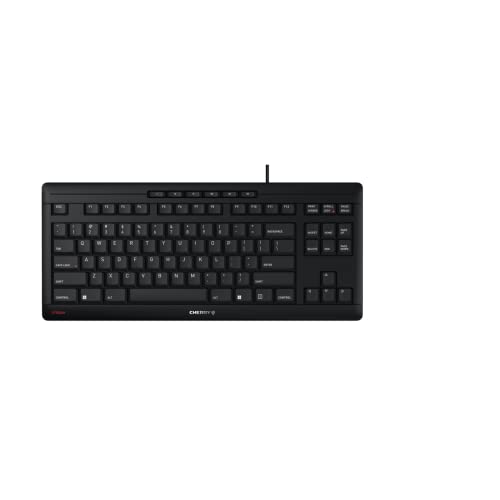 Cherry Stream Keyboard TKL, Wired Keyboard Without Number Pad, Whisper Quiet Keys, Unique Typing Feel, Slim Design, SX Scissor Switches, QWERTY, Black - color: Black, size: Compact