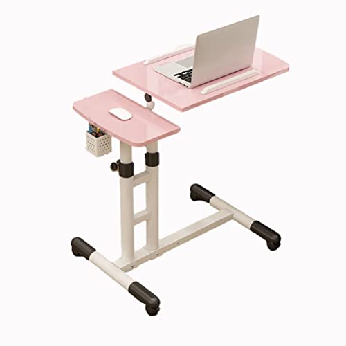 Overbed Table Overbed Table Portable Desk for Laptop with Wheels Adjustable Height Tilt Top and Mobile Rolling Stand Tilting Overbed Table Tray Bed Sofa Side (Pink) - color: Pink