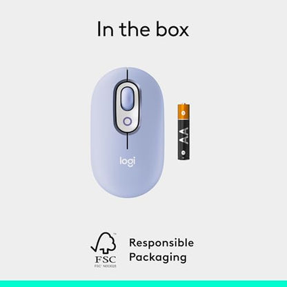 Logitech POP Mouse, Compact and Portable Wireless Bluetooth Mouse - Lilac | Compact, portable, programmable buttons, Easy-Switch between up to 3 devices, for laptop, tablet, PC - color: Lilac