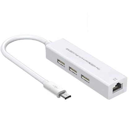 4-in-1 Micro USB OTG Adapter Hub with 3 USB Ports and 1 Ethernet Adapter, Reliable Data Sync for Raspberry Pi Zero/2W, Older Android Tablets, Nvidia Shield K1, Fire TV Cube Gen 2 - style: 1 Ethernet Adapter and 3 USB Ports