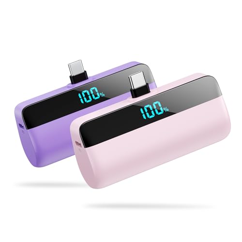 [2-Pack]Mini Portable Charger for iPhone 17/16/15,Upgraded 5500mAh PD Fast Charging USB C Power Bank,Travel Essentials Battery Pack for iPhone 17/17 Pro Max/Air/16/15 Series Galaxy Android-Pink+Purple - color: Pink+Purple