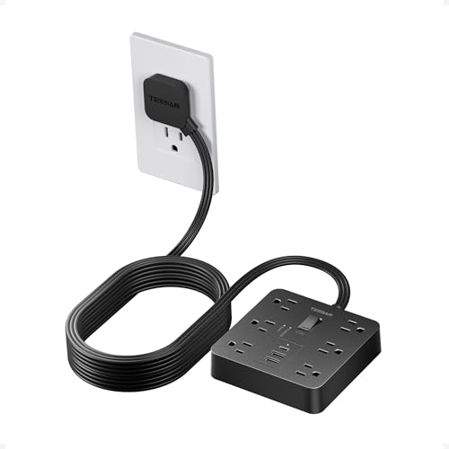 TESSAN 15Ft Black Extension Cord with Multiple Outlets, Flat Plug | 1700 Joules Surge Protector Power Strip, 6 Outlets and 3 USB Ports (1 USB C), Outlet Extender for Home, Office, Dorm - color: Black, size: 15 Feet