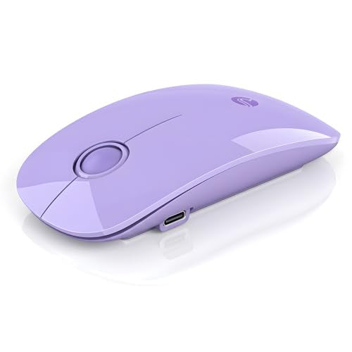 RAPIQUE Bluetooth Mouse for MacBook Pro/Air/Neo, iPad, Type C Rechargeable Dual-Mode Wireless Mouse for 3 Devices (BT5.1 + 2.4G), Silent Click, Sleek Slim, Portable for Laptop/Surface – Purple - color: Purple