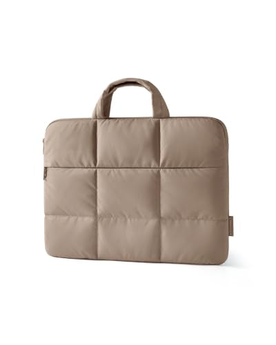 BAGSMART Laptop Sleeve 13.3-14 Inch Puffer Quilted Slim Computer Bag Protective Case Cover for Work Business Trip College - color: Brown, size: 13.3-14 Inch