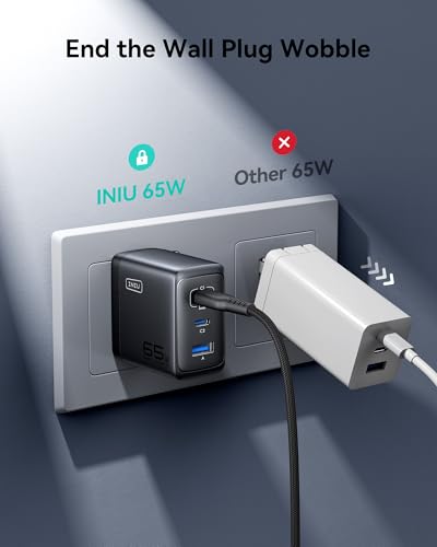 INIU 65W USB C Charger Block, 3-Port GaN Fast Charging Adapter with 100W Cable & Advanced Protection, Foldable Travel Charger for iPhone 17 16 15 Pro Max, iPad, Samsung S26 S25 Ultra, Pixel eReaders