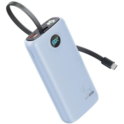 DIAMUAR Portable Charger 20000mAh 45W, Built in USB C Cable, 3W Flashlight | Fast Charging, Digital Display, 3 Ports, All-Day Power, Travel-Ready, for iPhone 17/16/15, Tablet, Laptop, Camping Essentials - color: Blue